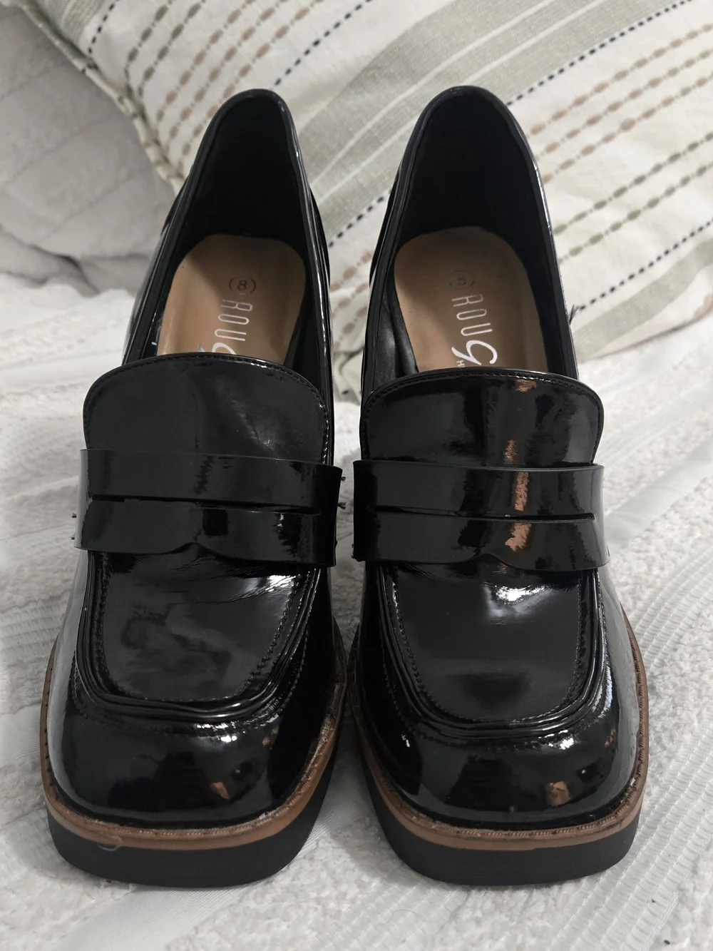 Rouge Helium - Platform Chunky Patent Loafer Heels - Black - Picture 2 of 7